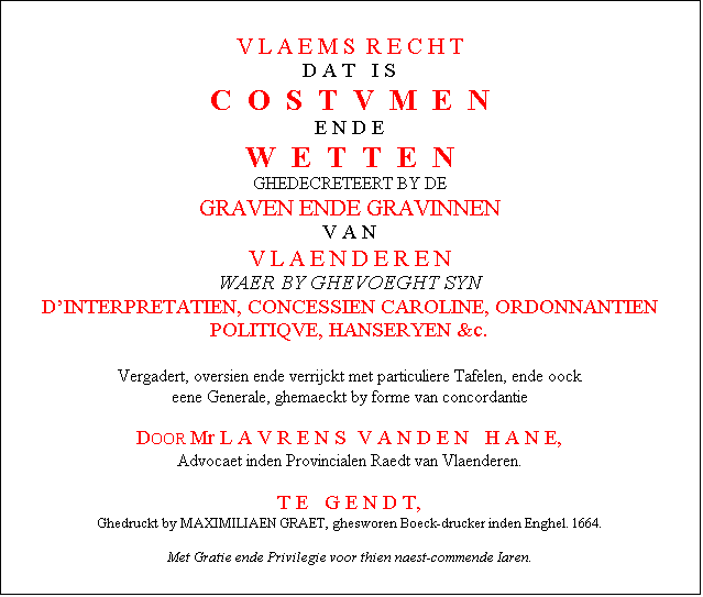 Vlaems Recht dat is Costumen ende Wetten